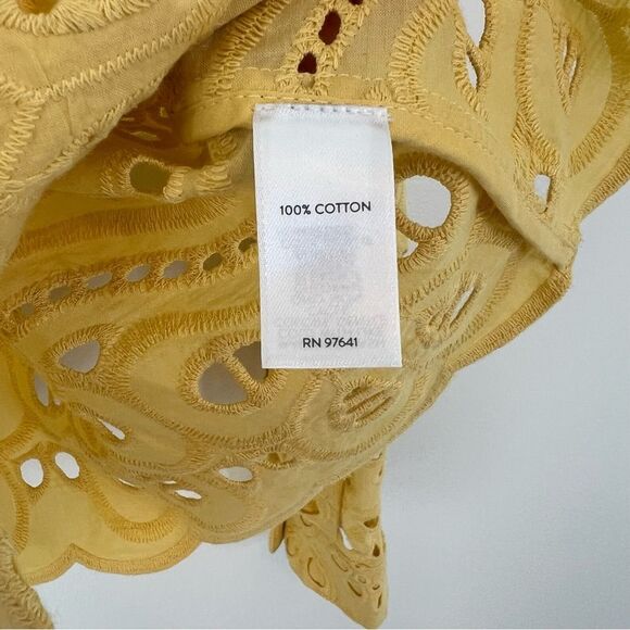 J. Jill Eyelet Button Up Shirt Blouse Top Size XS Yellow Long Sleeve - Picture 9 of 10